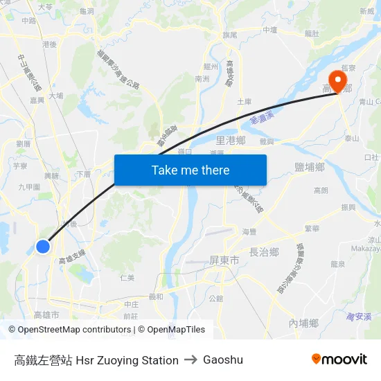 高鐵左營站 Hsr Zuoying Station to Gaoshu map
