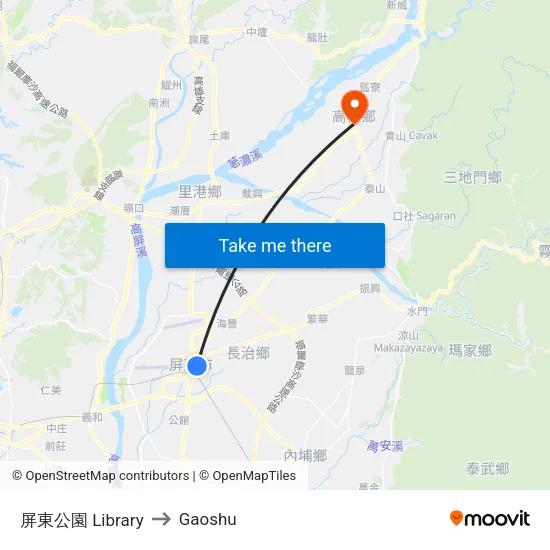 屏東公園 Library to Gaoshu map
