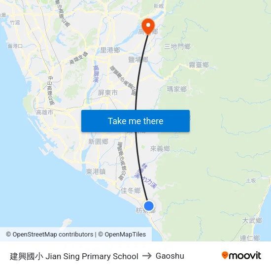 建興國小 Jian Sing Primary School to Gaoshu map