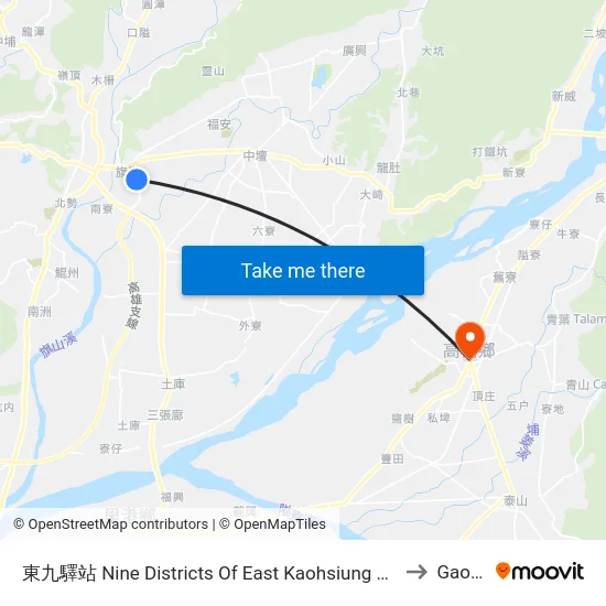 東九驛站 Nine Districts Of East Kaohsiung Service Station to Gaoshu map