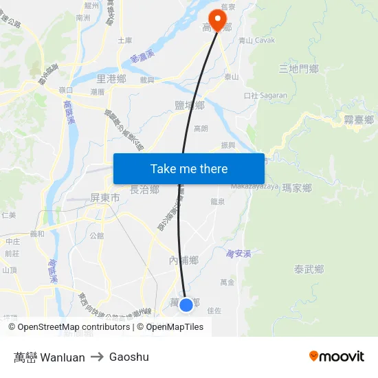 萬巒 Wanluan to Gaoshu map