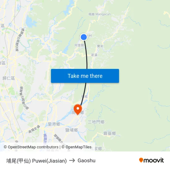 埔尾(甲仙) Puwei(Jiasian) to Gaoshu map