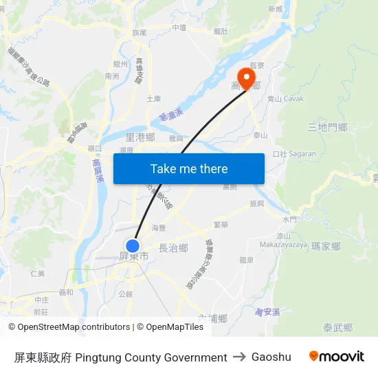 屏東縣政府 Pingtung County Government to Gaoshu map