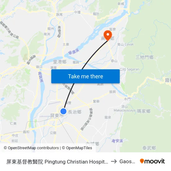 屏東基督教醫院 Pingtung Christian Hospital to Gaoshu map