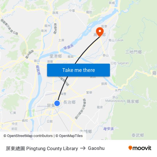 屏東總圖 Pingtung County Library to Gaoshu map