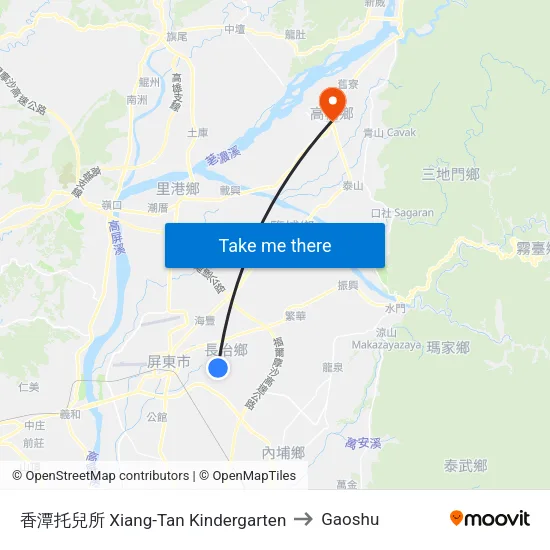 香潭托兒所 Xiang-Tan Kindergarten to Gaoshu map