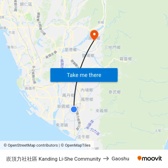崁頂力社社區 Kanding Li-She Community to Gaoshu map