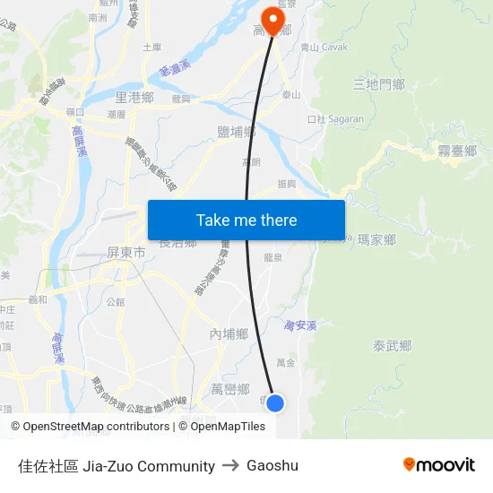 佳佐社區 Jia-Zuo Community to Gaoshu map