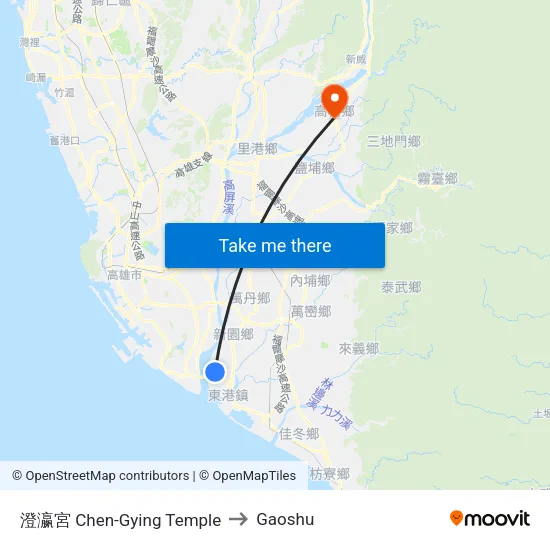 澄瀛宮 Chen-Gying Temple to Gaoshu map