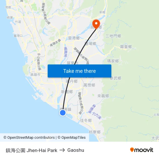鎮海公園 Jhen-Hai Park to Gaoshu map