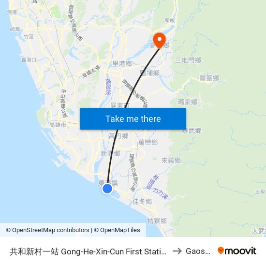共和新村一站 Gong-He-Xin-Cun First Station to Gaoshu map