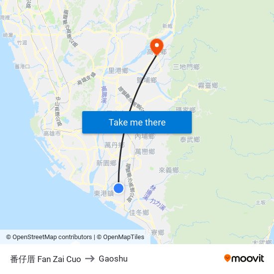 番仔厝 Fan Zai Cuo to Gaoshu map