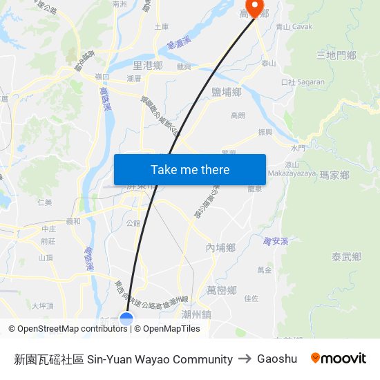 新園瓦磘社區 Sin-Yuan Wayao Community to Gaoshu map