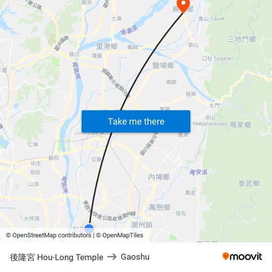 後隆宮 Hou-Long Temple to Gaoshu map