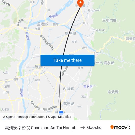 潮州安泰醫院 Chaozhou An-Tai Hospital to Gaoshu map