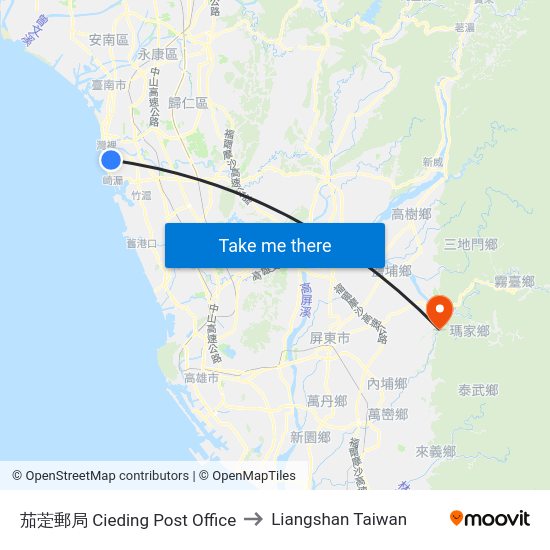 茄萣郵局 茄萣郵局 to Liangshan Taiwan map