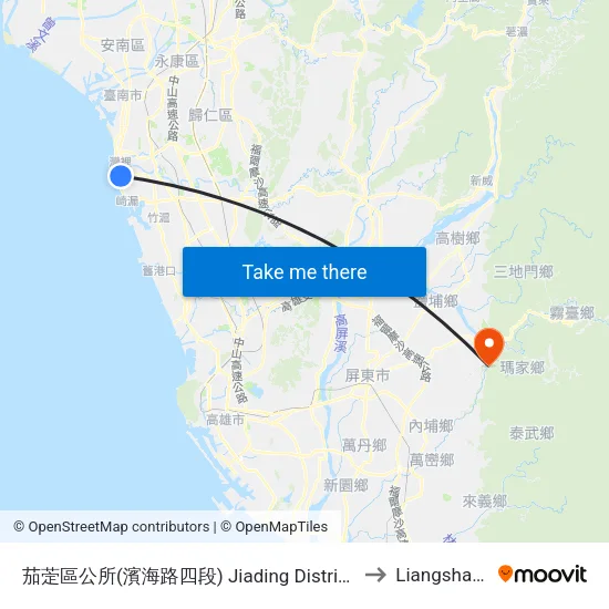 茄萣區公所(濱海路四段) Jiading District Office(Binhai Rd. Sec. 4) to Liangshan Taiwan map