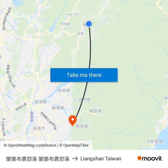 樂樂布農部落 樂樂布農部落 to Liangshan Taiwan map