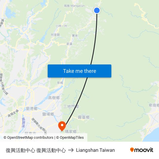 復興活動中心 復興活動中心 to Liangshan Taiwan map