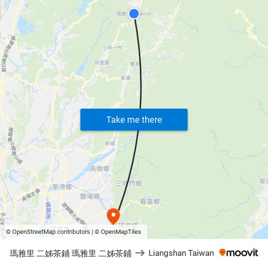 瑪雅里 二姊茶鋪 瑪雅里 二姊茶鋪 to Liangshan Taiwan map