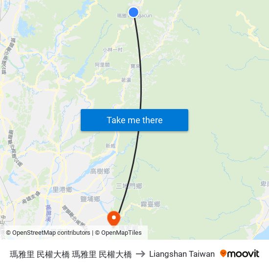 瑪雅里 民權大橋 瑪雅里 民權大橋 to Liangshan Taiwan map