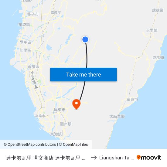 達卡努瓦里 世文商店 達卡努瓦里 世文商店 to Liangshan Taiwan map