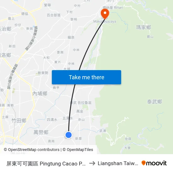 屏東可可園區 Pingtung Cacao Park to Liangshan Taiwan map