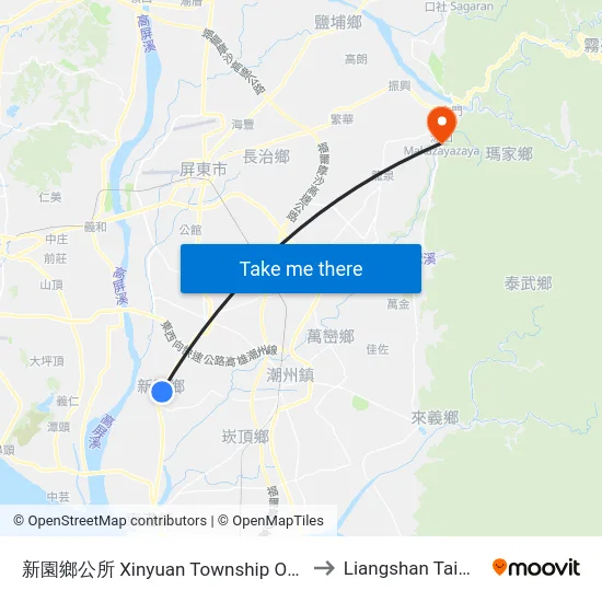 新園鄉公所 Xinyuan Township Office to Liangshan Taiwan map