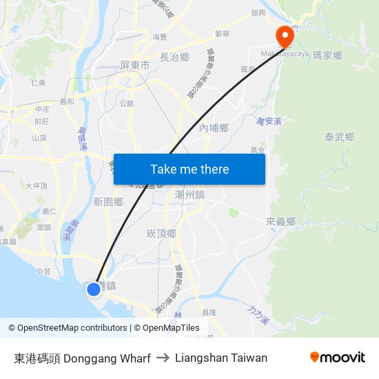 東港碼頭 Donggang Wharf to Liangshan Taiwan map