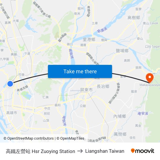 高鐵左營站 Hsr Zuoying Station to Liangshan Taiwan map