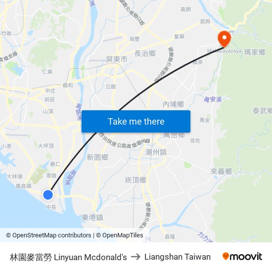 林園麥當勞 Linyuan Mcdonald's to Liangshan Taiwan map