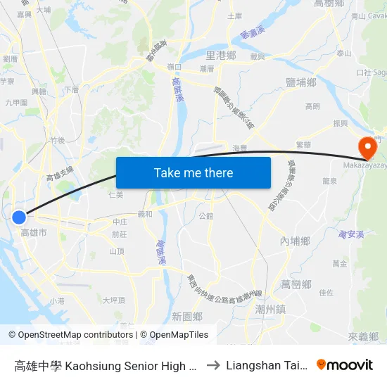 Kaohsiung Senior High School to Liangshan Taiwan map