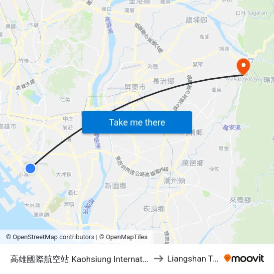 高雄國際航空站 Kaohsiung International Airport to Liangshan Taiwan map