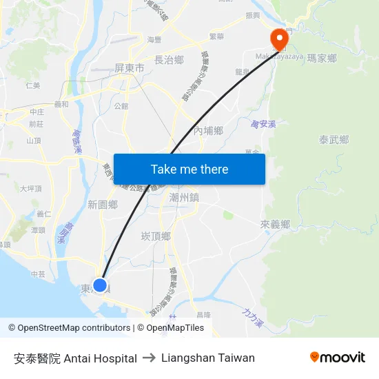 安泰醫院 Antai Hospital to Liangshan Taiwan map