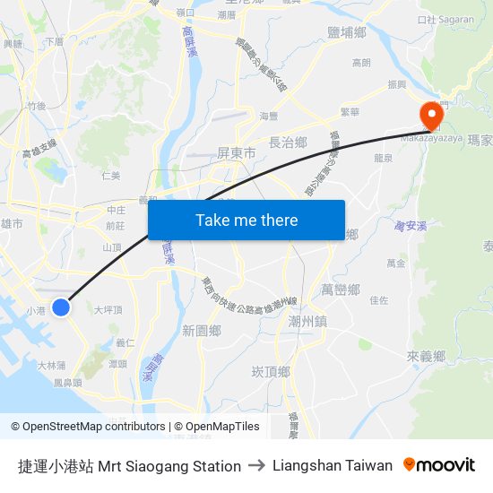 捷運小港站 Mrt Siaogang Station to Liangshan Taiwan map