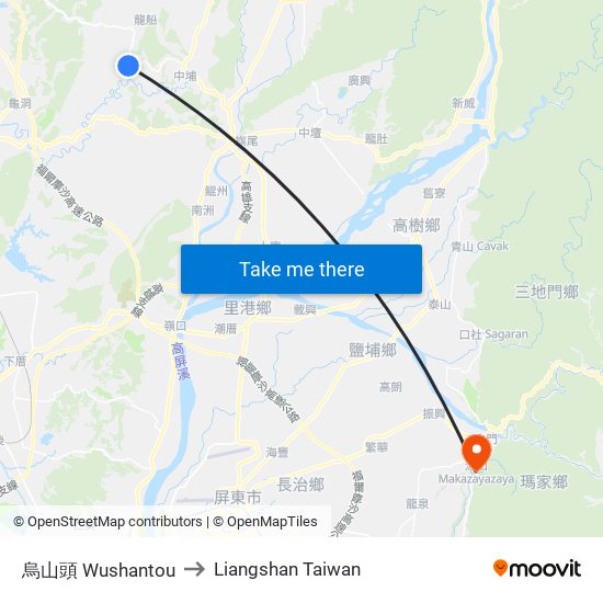 烏山頭 Wushantou to Liangshan Taiwan map