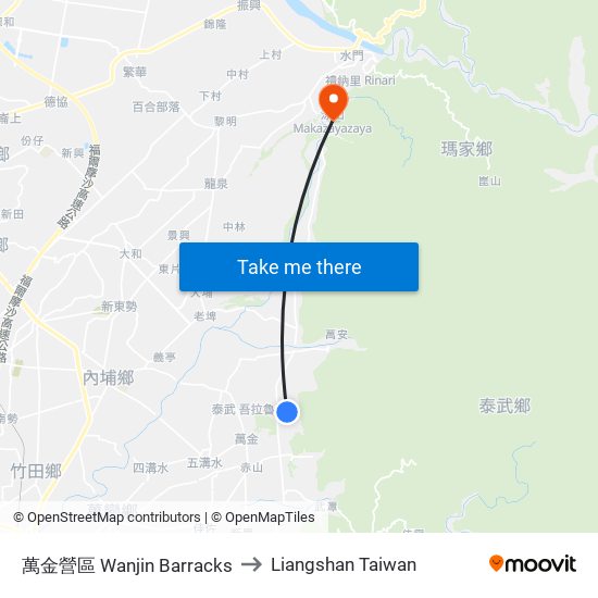 萬金營區 Wanjin Barracks to Liangshan Taiwan map