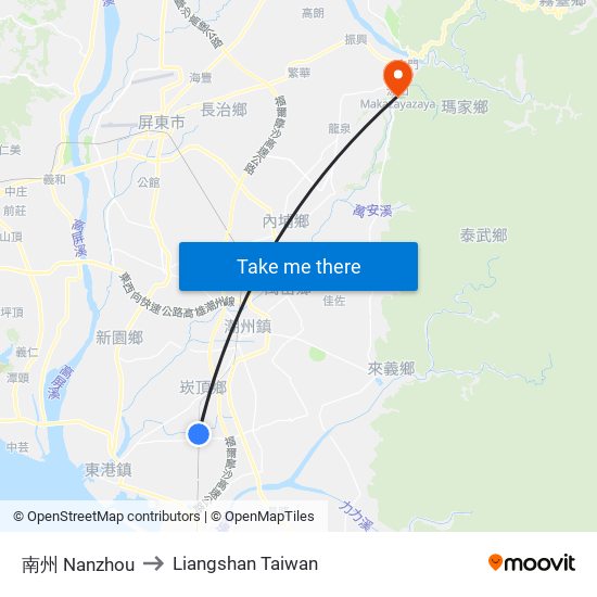 南州 Nanzhou to Liangshan Taiwan map