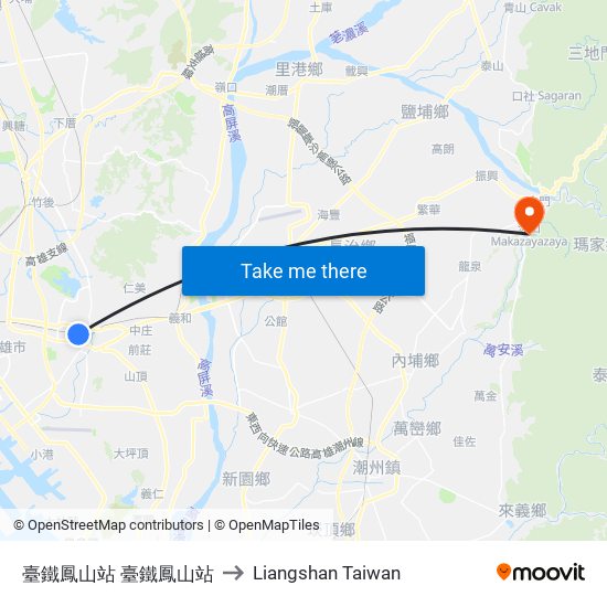 臺鐵鳳山站 臺鐵鳳山站 to Liangshan Taiwan map