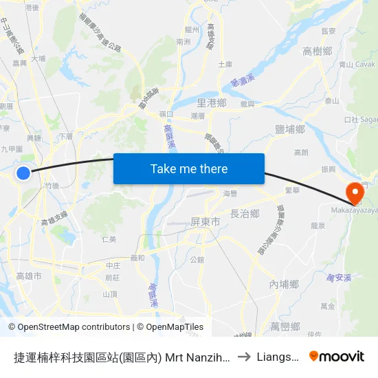 捷運楠梓科技園區站(園區內) Mrt Nanzih Technology Industrial Park (Industrial Park) to Liangshan Taiwan map