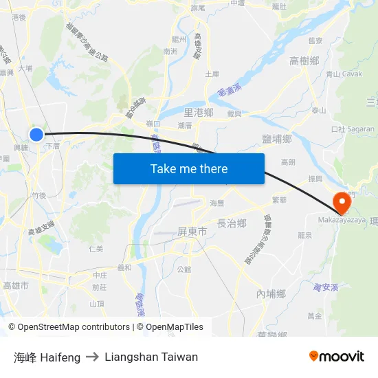 海峰 Haifeng to Liangshan Taiwan map
