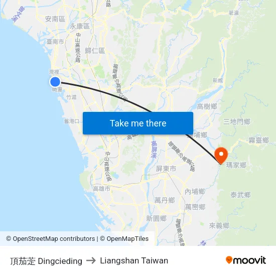 頂茄萣 Dingcieding to Liangshan Taiwan map