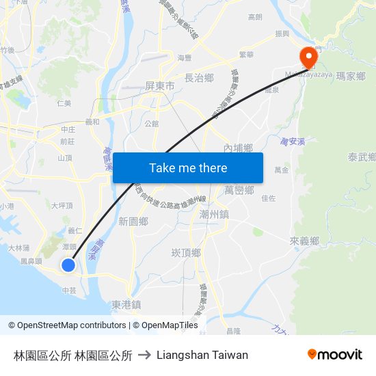 林園區公所 林園區公所 to Liangshan Taiwan map