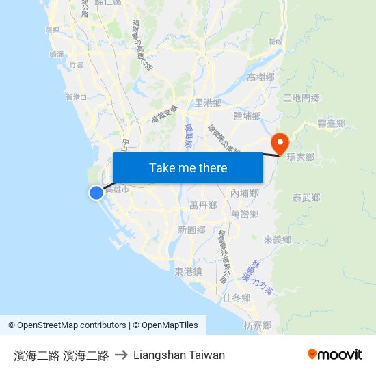 濱海二路 濱海二路 to Liangshan Taiwan map