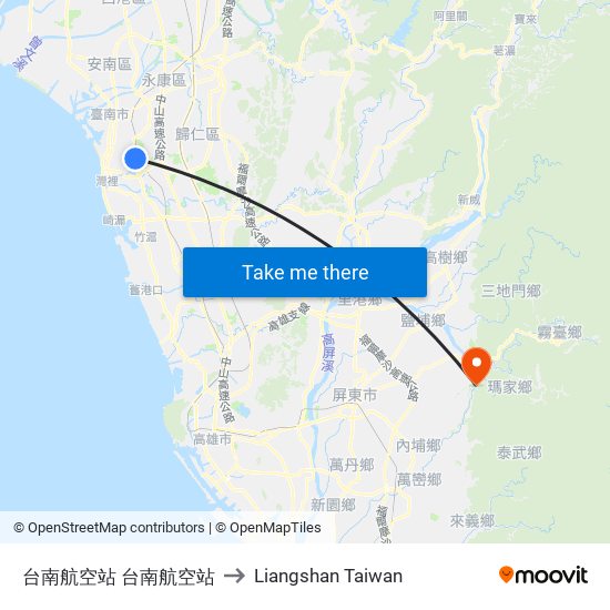 台南航空站 台南航空站 to Liangshan Taiwan map