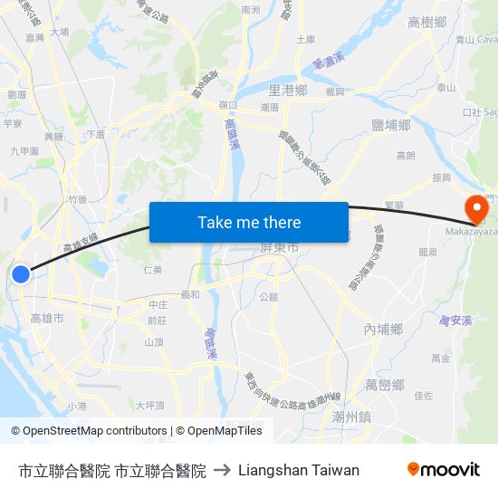 市立聯合醫院 市立聯合醫院 to Liangshan Taiwan map