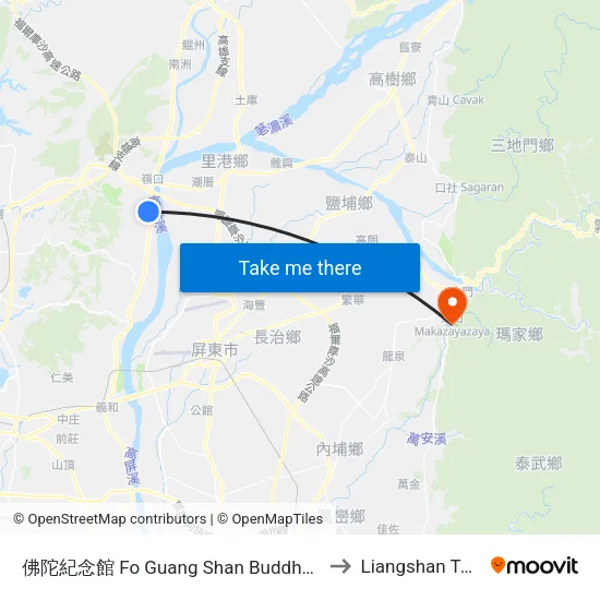 佛陀紀念館 Fo Guang Shan Buddha Museum to Liangshan Taiwan map