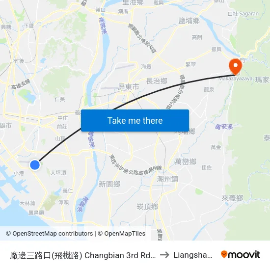 廠邊三路口(飛機路) Changbian 3rd Rd. Intersection(Feiji Rd.) to Liangshan Taiwan map