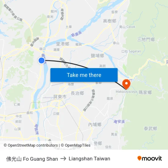 佛光山 Fo Guang Shan to Liangshan Taiwan map