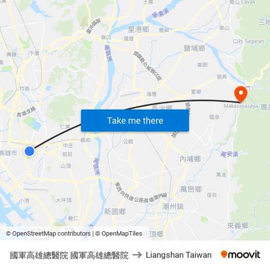 國軍高雄總醫院 國軍高雄總醫院 to Liangshan Taiwan map